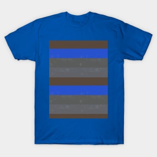 Bright Blue, Brown and Grey Rough Painted Style Stripes T-Shirt